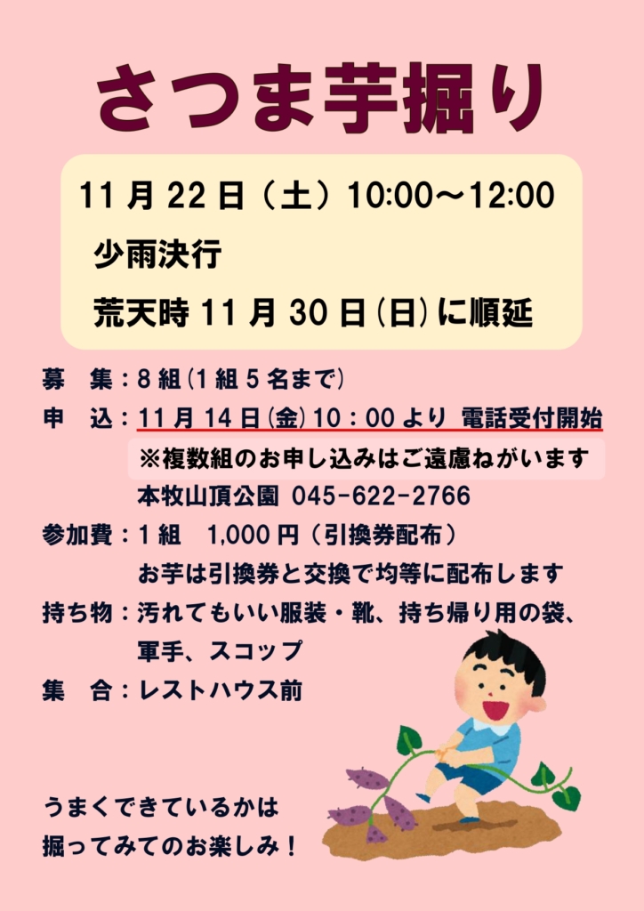 11/22(土) さつま芋掘りのご案内